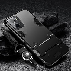 Silicone Matte Finish and Plastic Back Cover Case with Stand R01 for Xiaomi Redmi 11 Prime 5G Black