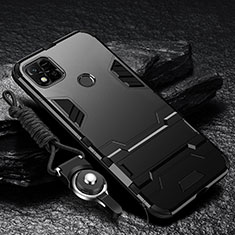 Silicone Matte Finish and Plastic Back Cover Case with Stand R01 for Xiaomi Redmi 9 Activ Black