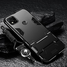 Silicone Matte Finish and Plastic Back Cover Case with Stand R01 for Xiaomi Redmi 9 India Black