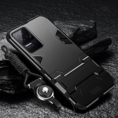 Silicone Matte Finish and Plastic Back Cover Case with Stand R01 for Xiaomi Redmi K40S 5G Black