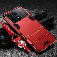 Silicone Matte Finish and Plastic Back Cover Case with Stand R01 for Xiaomi Redmi K70 5G Red