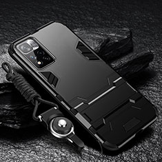 Silicone Matte Finish and Plastic Back Cover Case with Stand R01 for Xiaomi Redmi Note 11 Pro+ Plus 5G Black