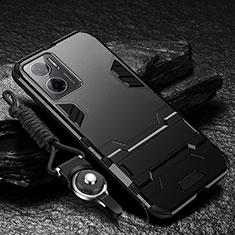 Silicone Matte Finish and Plastic Back Cover Case with Stand R01 for Xiaomi Redmi Note 11E 5G Black