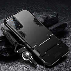 Silicone Matte Finish and Plastic Back Cover Case with Stand R01 for Xiaomi Redmi Note 11E Pro 5G Black