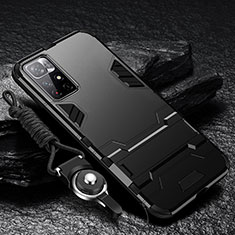Silicone Matte Finish and Plastic Back Cover Case with Stand R01 for Xiaomi Redmi Note 11S 5G Black
