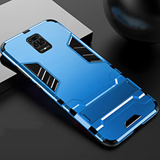 Silicone Matte Finish and Plastic Back Cover Case with Stand R01 for Xiaomi Redmi Note 9 Pro Sky Blue