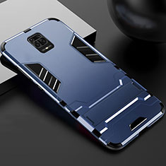 Silicone Matte Finish and Plastic Back Cover Case with Stand R01 for Xiaomi Redmi Note 9S Blue