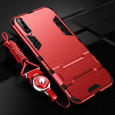 Silicone Matte Finish and Plastic Back Cover Case with Stand R02 for Samsung Galaxy A70S Red