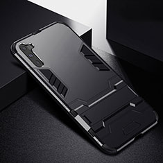 Silicone Matte Finish and Plastic Back Cover Case with Stand R02 for Samsung Galaxy Note 10 Black