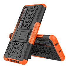 Silicone Matte Finish and Plastic Back Cover Case with Stand R02 for Xiaomi Mi Note 10 Orange