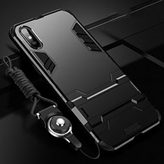 Silicone Matte Finish and Plastic Back Cover Case with Stand R02 for Xiaomi Redmi 9i Black