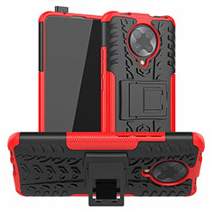 Silicone Matte Finish and Plastic Back Cover Case with Stand R02 for Xiaomi Redmi K30 Pro Zoom Red
