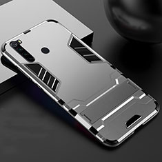 Silicone Matte Finish and Plastic Back Cover Case with Stand R02 for Xiaomi Redmi Note 8 Silver