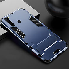 Silicone Matte Finish and Plastic Back Cover Case with Stand R02 for Xiaomi Redmi Note 8T Blue