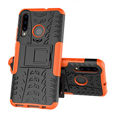 Silicone Matte Finish and Plastic Back Cover Case with Stand R03 for Huawei Honor 10i Orange