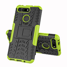 Silicone Matte Finish and Plastic Back Cover Case with Stand R03 for Huawei Honor V20 Green