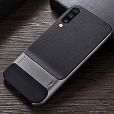 Silicone Matte Finish and Plastic Back Cover Case with Stand R03 for Samsung Galaxy A70S Gray
