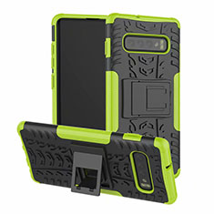 Silicone Matte Finish and Plastic Back Cover Case with Stand R03 for Samsung Galaxy S10 5G Green
