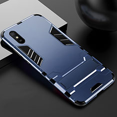 Silicone Matte Finish and Plastic Back Cover Case with Stand R03 for Xiaomi Redmi 9i Blue