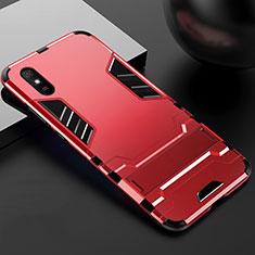 Silicone Matte Finish and Plastic Back Cover Case with Stand R03 for Xiaomi Redmi 9i Red