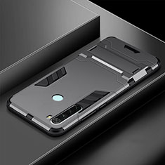 Silicone Matte Finish and Plastic Back Cover Case with Stand R03 for Xiaomi Redmi Note 8T Gray