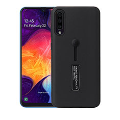 Silicone Matte Finish and Plastic Back Cover Case with Stand R04 for Samsung Galaxy A70 Black