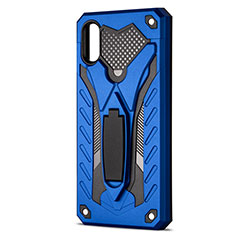 Silicone Matte Finish and Plastic Back Cover Case with Stand R04 for Xiaomi Redmi 9i Blue