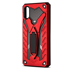 Silicone Matte Finish and Plastic Back Cover Case with Stand R04 for Xiaomi Redmi 9i Red