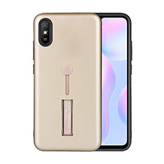 Silicone Matte Finish and Plastic Back Cover Case with Stand R05 for Xiaomi Redmi 9A Gold