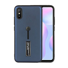 Silicone Matte Finish and Plastic Back Cover Case with Stand R05 for Xiaomi Redmi 9i Blue