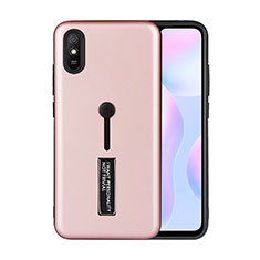Silicone Matte Finish and Plastic Back Cover Case with Stand R05 for Xiaomi Redmi 9i Rose Gold