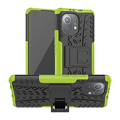 Silicone Matte Finish and Plastic Back Cover Case with Stand R06 for Xiaomi Mi 11 Lite 4G Green