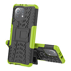 Silicone Matte Finish and Plastic Back Cover Case with Stand R07 for Xiaomi Mi 11 Lite 4G Green