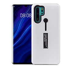 Silicone Matte Finish and Plastic Back Cover Case with Stand T01 for Huawei P30 Pro White