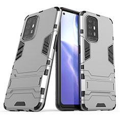 Silicone Matte Finish and Plastic Back Cover Case with Stand T01 for Oppo F19 Pro+ Plus 5G Gray