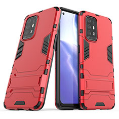 Silicone Matte Finish and Plastic Back Cover Case with Stand T01 for Oppo F19 Pro+ Plus 5G Red