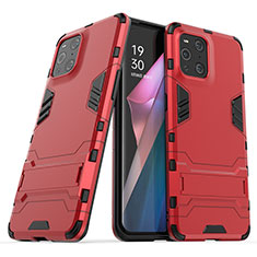 Silicone Matte Finish and Plastic Back Cover Case with Stand T01 for Oppo Find X3 Pro 5G Red