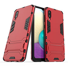 Silicone Matte Finish and Plastic Back Cover Case with Stand T01 for Samsung Galaxy A02 Red