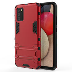 Silicone Matte Finish and Plastic Back Cover Case with Stand T01 for Samsung Galaxy A03s Red