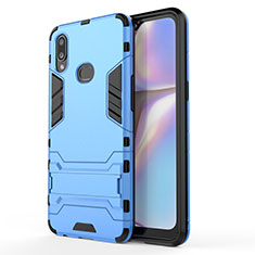 Silicone Matte Finish and Plastic Back Cover Case with Stand T01 for Samsung Galaxy A10s Blue