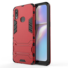 Silicone Matte Finish and Plastic Back Cover Case with Stand T01 for Samsung Galaxy A10s Red