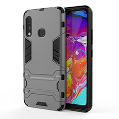 Silicone Matte Finish and Plastic Back Cover Case with Stand T01 for Samsung Galaxy A70E Gray