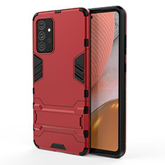 Silicone Matte Finish and Plastic Back Cover Case with Stand T01 for Samsung Galaxy A72 4G Red