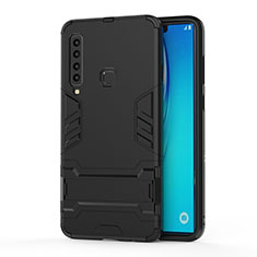 Silicone Matte Finish and Plastic Back Cover Case with Stand T01 for Samsung Galaxy A9 (2018) A920 Black