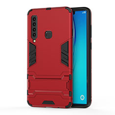 Silicone Matte Finish and Plastic Back Cover Case with Stand T01 for Samsung Galaxy A9s Red