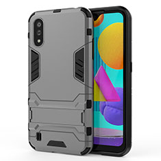 Silicone Matte Finish and Plastic Back Cover Case with Stand T01 for Samsung Galaxy M01 Gray