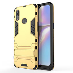 Silicone Matte Finish and Plastic Back Cover Case with Stand T01 for Samsung Galaxy M01s Gold