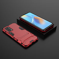 Silicone Matte Finish and Plastic Back Cover Case with Stand T02 for Oppo F19 Red