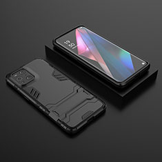 Silicone Matte Finish and Plastic Back Cover Case with Stand T02 for Oppo Find X3 5G Black