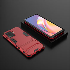 Silicone Matte Finish and Plastic Back Cover Case with Stand T02 for Oppo Reno5 Lite Red